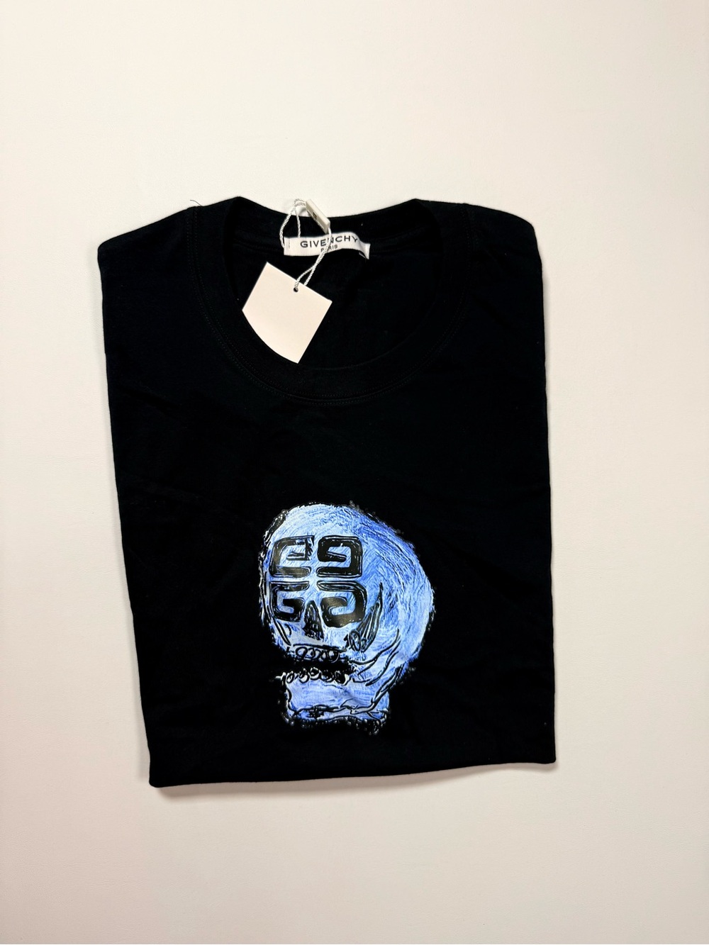 Givenchy Black Short-Sleeve Tee with Blue Graphic Skull